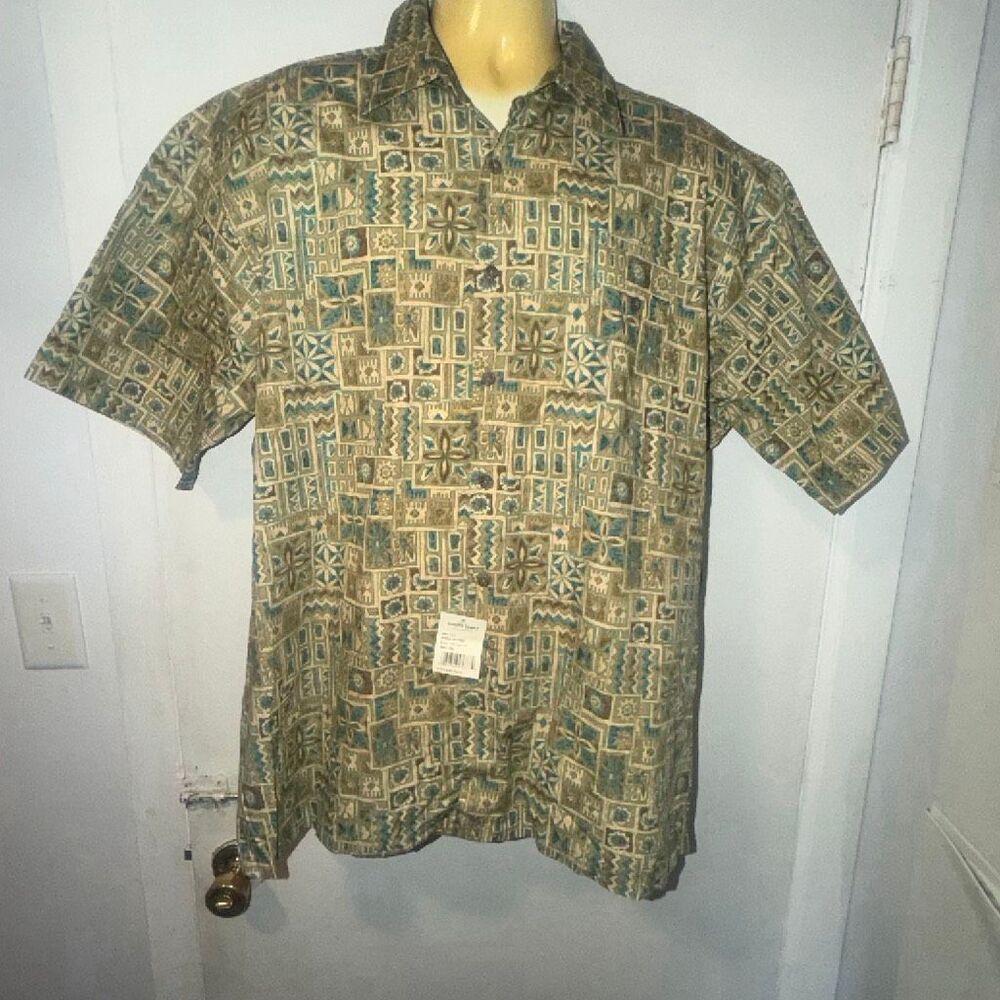 PIERRE CARDIN Vintage Cotton Mosaic Print Button Up Short Sleeve Shirt-XL {NWT}